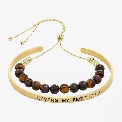 Sparkle Allure You & Me Womens 2-pc. Brown Tiger's Eye 14K Gold Over Brass Bracelet Set