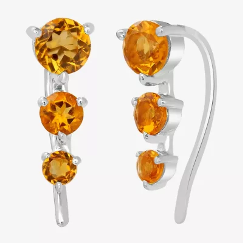 Silver Treasures Genuine Stone Sterling Ear Climbers