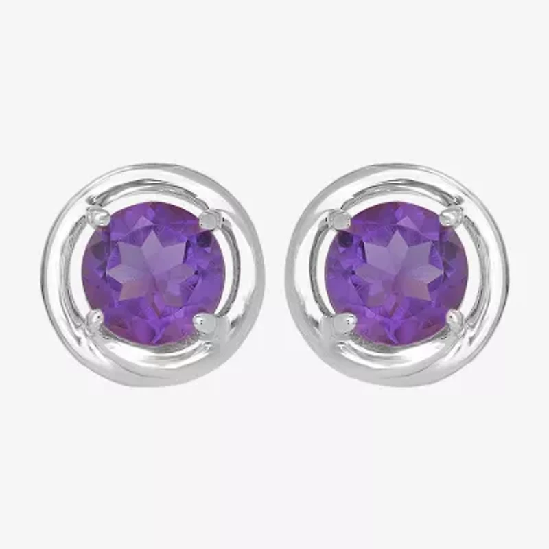 Silver Treasures Genuine Stone Sterling Stud Earrings