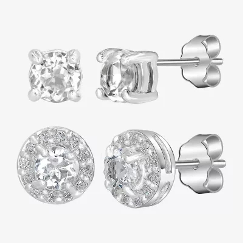 Silver Treasures Genuine Stone 2 Pair Earring Set