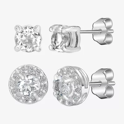 Silver Treasures Genuine Stone 2 Pair Earring Set