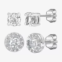 Silver Treasures Genuine Stone 2 Pair Earring Set