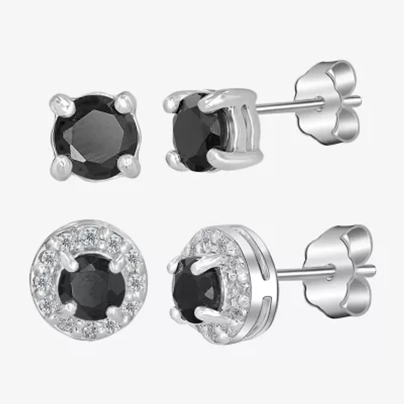 Silver Treasures Genuine Stone 2 Pair Earring Set