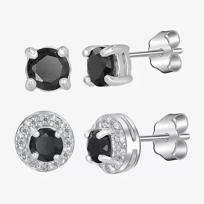 Silver Treasures Genuine Stone 2 Pair Earring Set