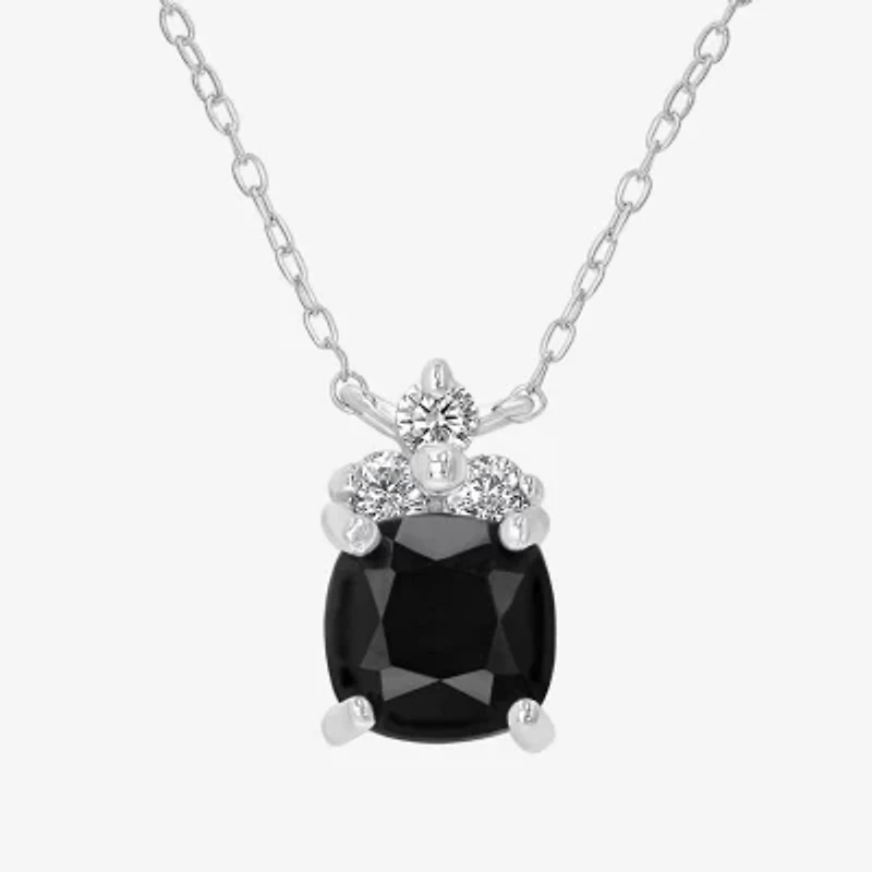 Silver Treasures Genuine Stone Womens Black Onyx Sterling Silver 18 Inch Pendant Necklace