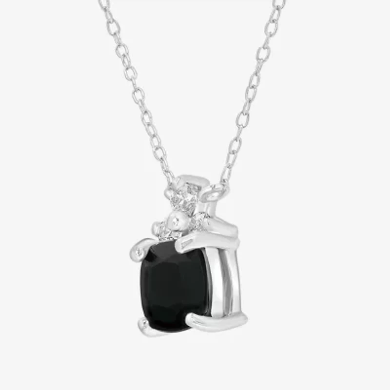 Silver Treasures Genuine Stone Womens Black Onyx Sterling Silver 18 Inch Pendant Necklace