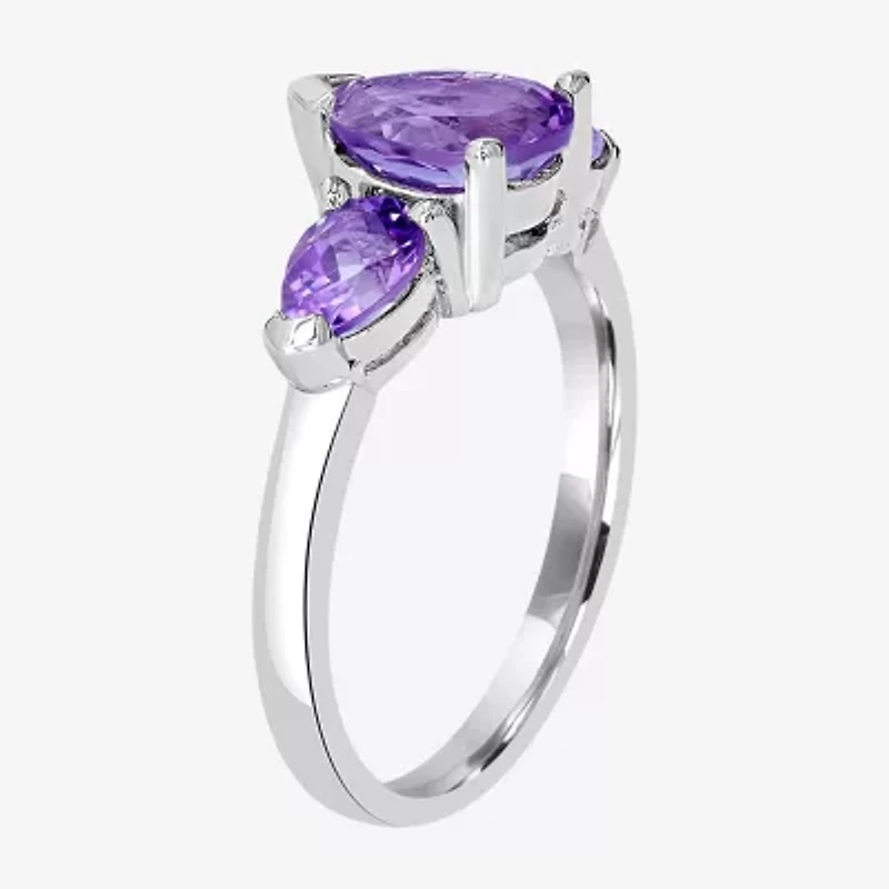 Silver Treasures Genuine Stone Sterling 3-Stone Cocktail Ring