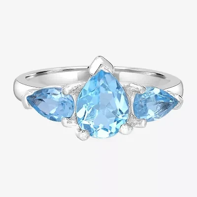 Silver Treasures Genuine Stone Sterling 3-Stone Cocktail Ring