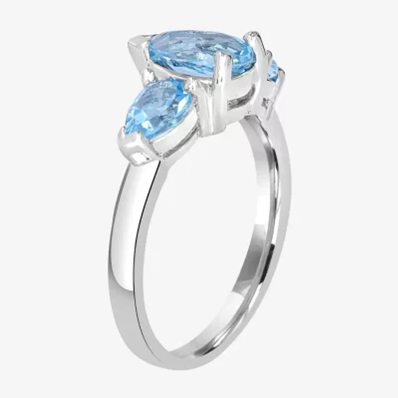 Silver Treasures Genuine Stone Sterling 3-Stone Cocktail Ring