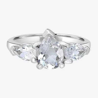 Silver Treasures Genuine Stone Sterling 3-Stone Cocktail Ring