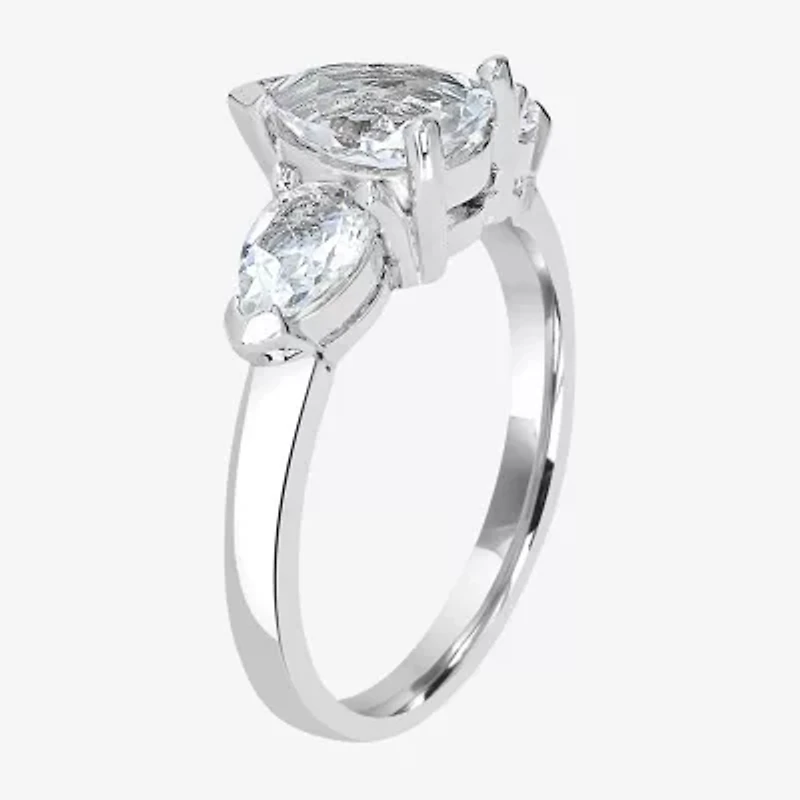 Silver Treasures Genuine Stone Sterling 3-Stone Cocktail Ring