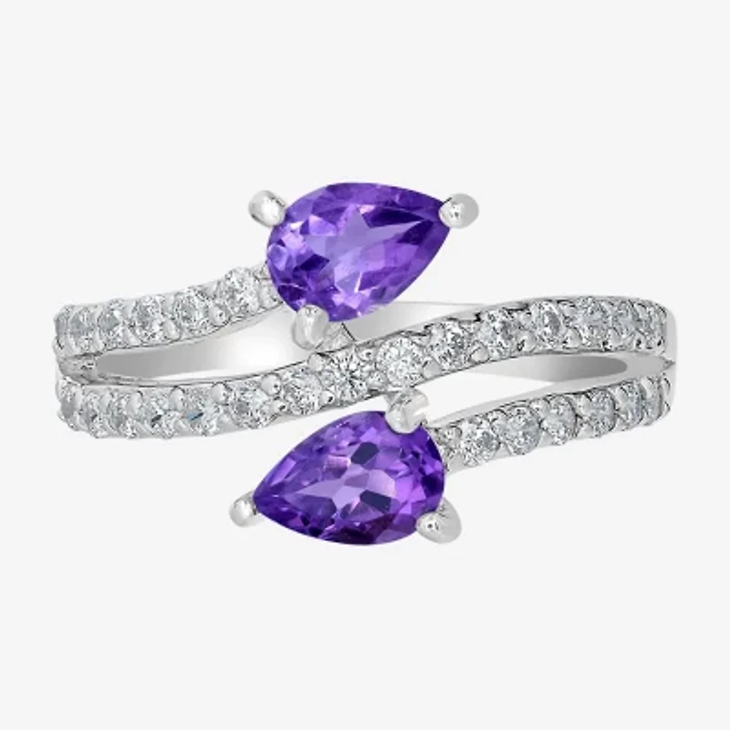 Silver Treasures Genuine Stone Sterling Bypass Cocktail Ring