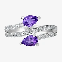 Silver Treasures Genuine Stone Sterling Bypass  Cocktail Ring