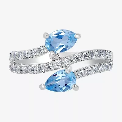 Silver Treasures Genuine Stone Sterling Bypass  Cocktail Ring