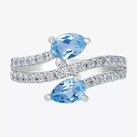 Silver Treasures Genuine Stone Sterling Bypass  Cocktail Ring