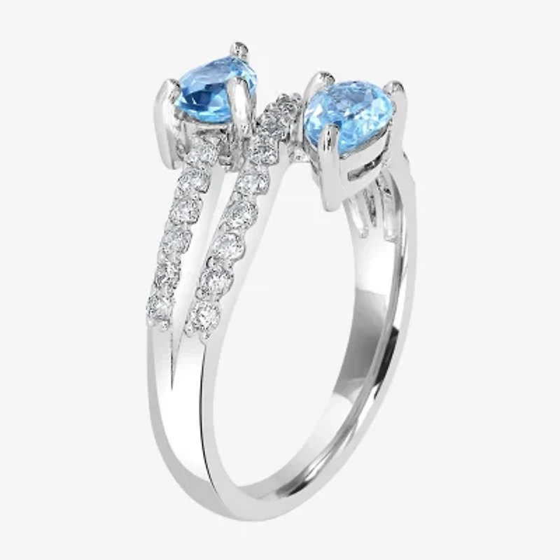 Silver Treasures Genuine Stone Sterling Bypass  Cocktail Ring