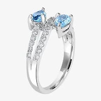 Silver Treasures Genuine Stone Sterling Bypass  Cocktail Ring