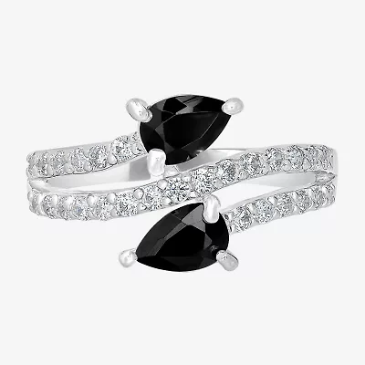 Silver Treasures Genuine Stone Sterling Bypass  Cocktail Ring