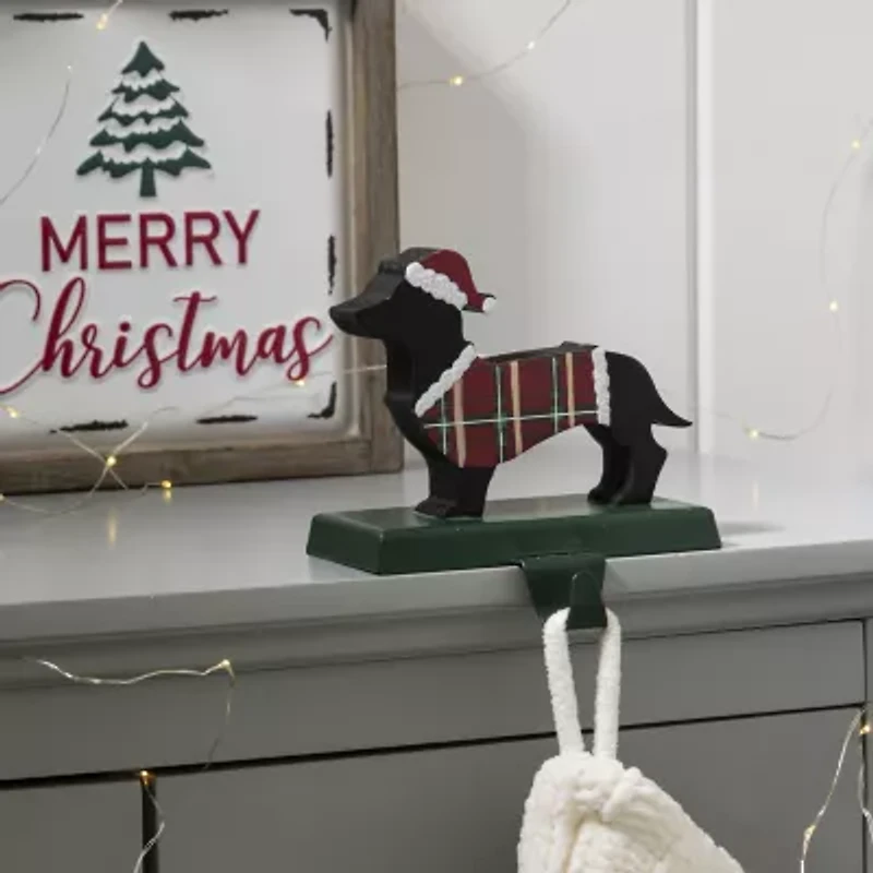 Glitzhome Wooden & Metal Dachshund Christmas Stocking Holder