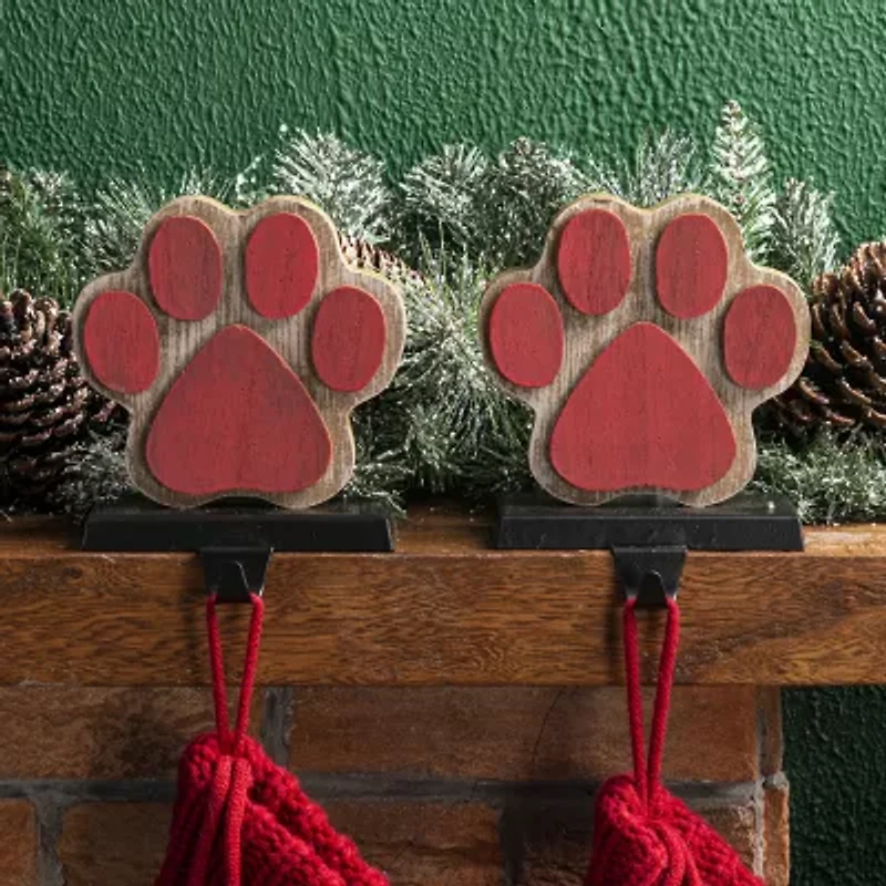 Glitzhome 6.5" Paw Christmas Stocking Holder - Set of 2