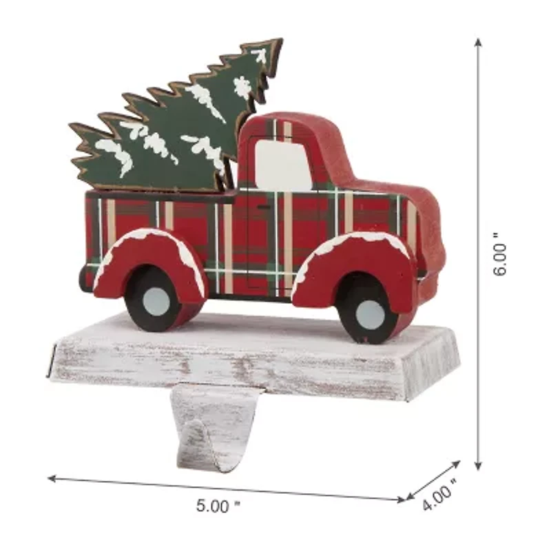 Glitzhome 6" Red Truck Christmas Stocking Holder - Set of 2