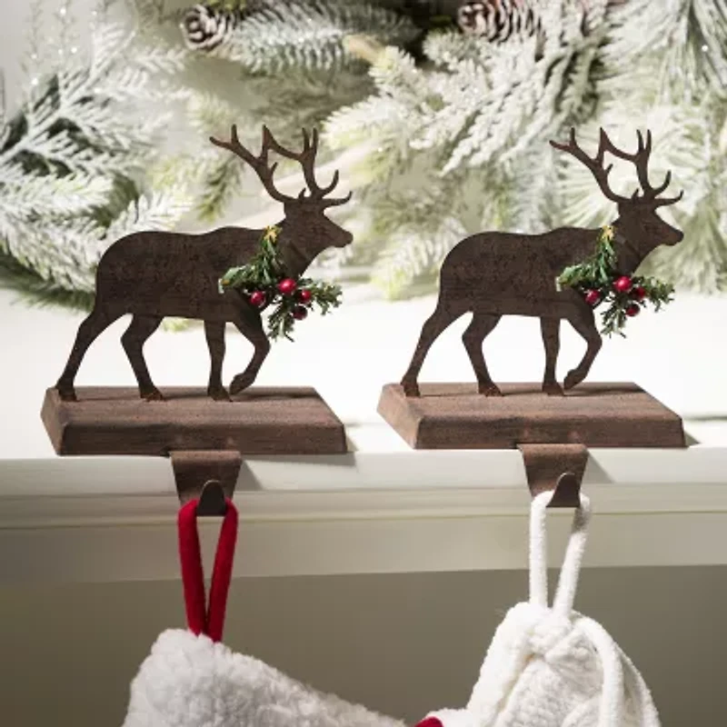 Glitzhome 6.5" Reindeer Christmas Stocking Holder - Set of 2