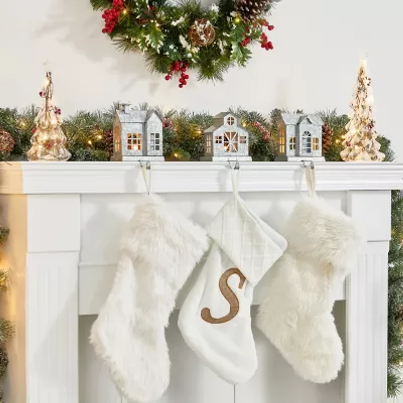 Glitzhome 7" Galvanized House Christmas Stocking Holder - Set of 3