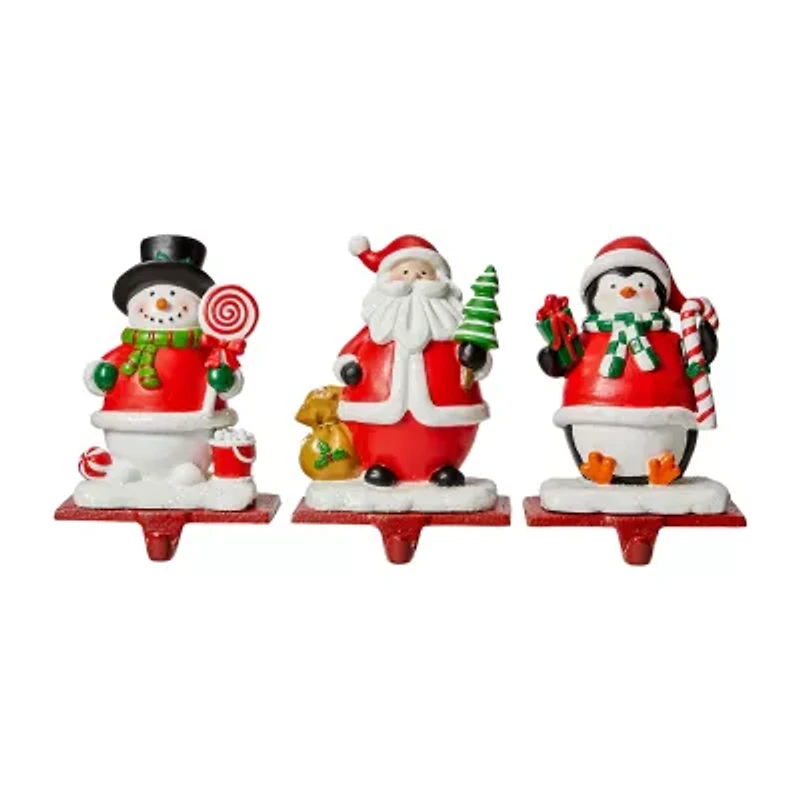 Glitzhome 6.5" Snowman & Santa & Penguin Christmas Stocking Holder - Set of 3