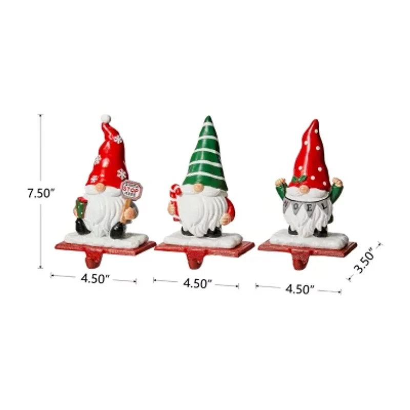 Glitzhome 7.5" Resin Gnomes Christmas Stocking Holder - Set of 3