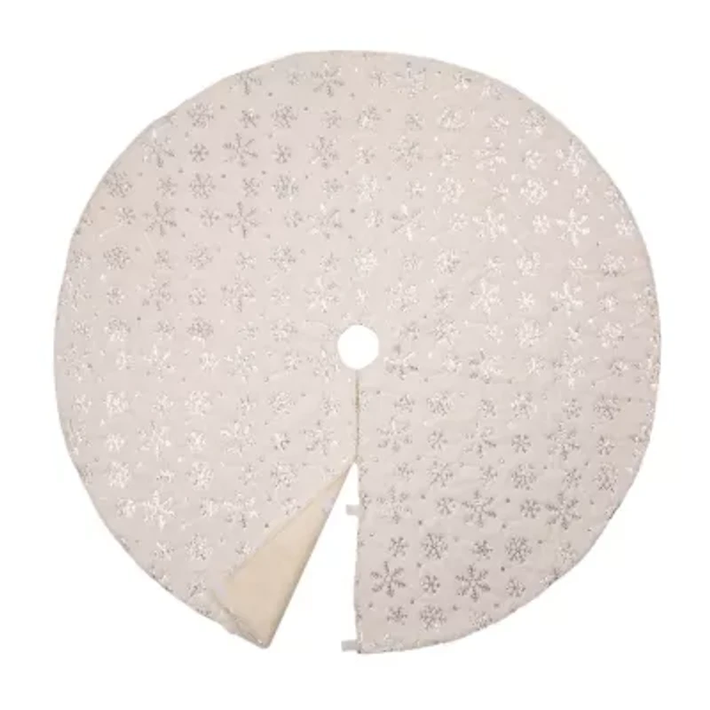 Glitzhome 2 White Plush Snowflake Christmas Stockings & 1 White Plush Snowflake Christmas Tree Skirt, 3-Piece Set