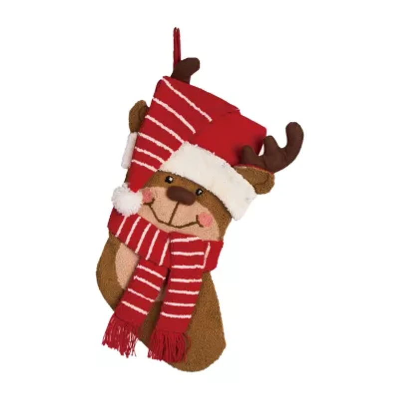 Glitzhome 19" 3D Penguin & Reindeer Hooked Christmas Stocking - Set of 2