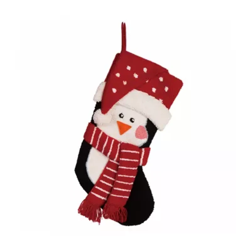 Glitzhome 19" 3D Penguin & Reindeer Hooked Christmas Stocking - Set of 2