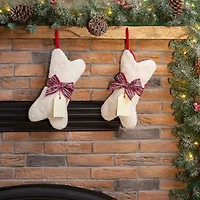 Glitzhome 12.5" Bone Shaped Hooked Christmas Stocking - Set of 2