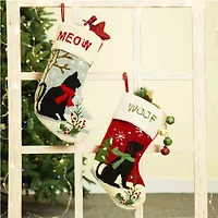 Glitzhome 20" Cat & Dog Hooked Christmas Stocking - Set of 2