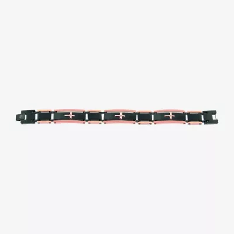Sideways Mens Stainless Steel Cross Link Bracelet