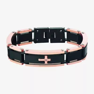 Sideways Mens Stainless Steel Cross Link Bracelet
