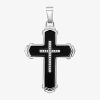 Mens 1/10 CT. T.W. White Diamond Stainless Steel Cross 24 Inch Pendant Necklace
