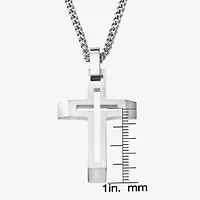Mens Stainless Steel Cross 24 Inch Pendant Necklace
