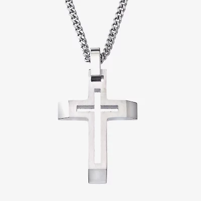 Mens Stainless Steel Cross 24 Inch Pendant Necklace