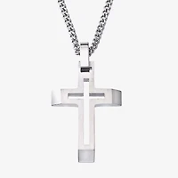 Mens Stainless Steel Cross 24 Inch Pendant Necklace