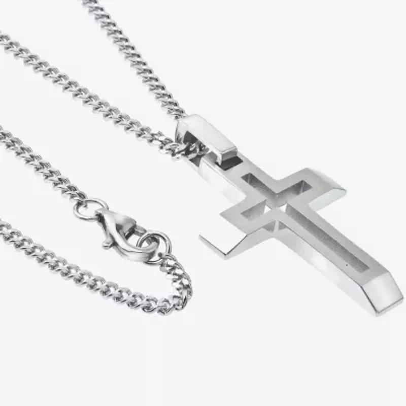 Mens Stainless Steel Cross 24 Inch Pendant Necklace