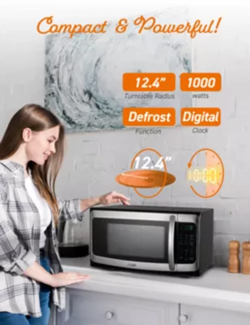 COMMERCIAL CHEF Cu. Ft. Countertop Microwave with Digital Display Stainless Steel Microwave & 10 Power Levels