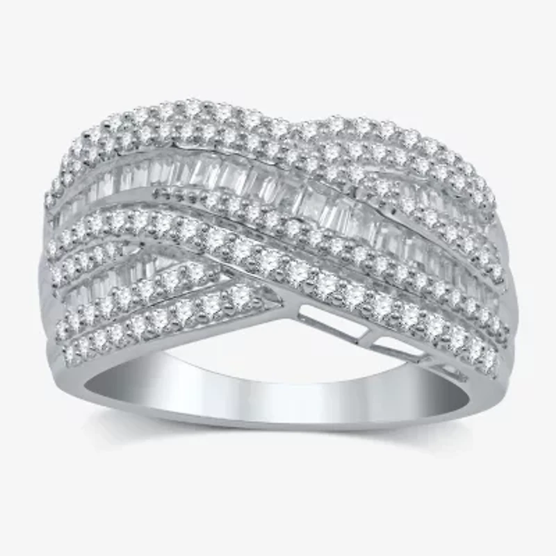 (H-I / I1) Womens 1 CT. T.W. Lab Grown White Diamond 10K Gold Crossover Band