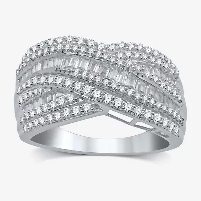 (H-I / I1) Womens 1 CT. T.W. Lab Grown White Diamond 10K Gold Crossover Band