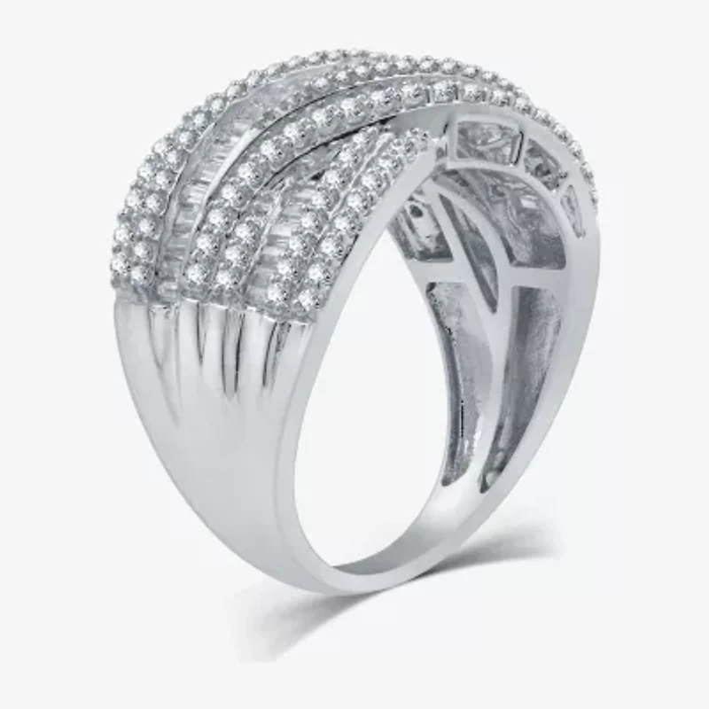 (H-I / I1) Womens 1 CT. T.W. Lab Grown White Diamond 10K Gold Crossover Band