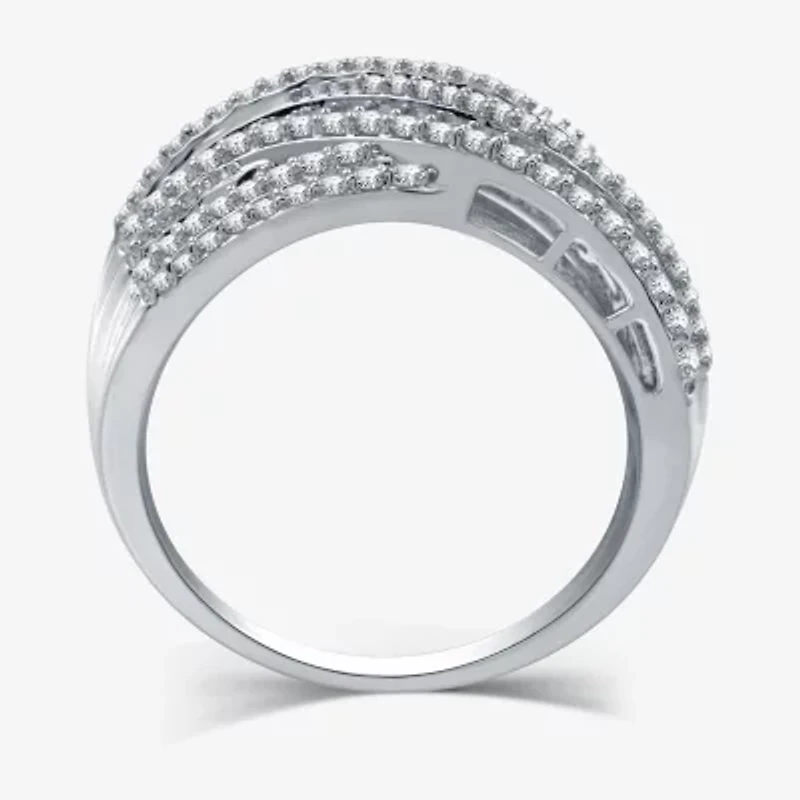 (H-I / I1) Womens 1 CT. T.W. Lab Grown White Diamond 10K Gold Crossover Band