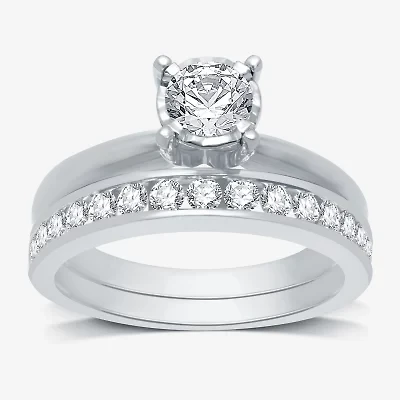 1 CT. T.W. Natural Diamond Round Solitaire Bridal Set 10K Gold