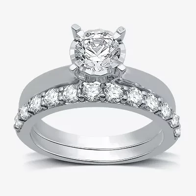 (H-I / I1) Round 1 1/2 CT. T.W. Lab Grown Diamond Bridal Set 10K or 14K Gold
