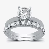 (H-I / I1) Round 1 1/2 CT. T.W. Lab Grown Diamond Bridal Set 10K or 14K Gold
