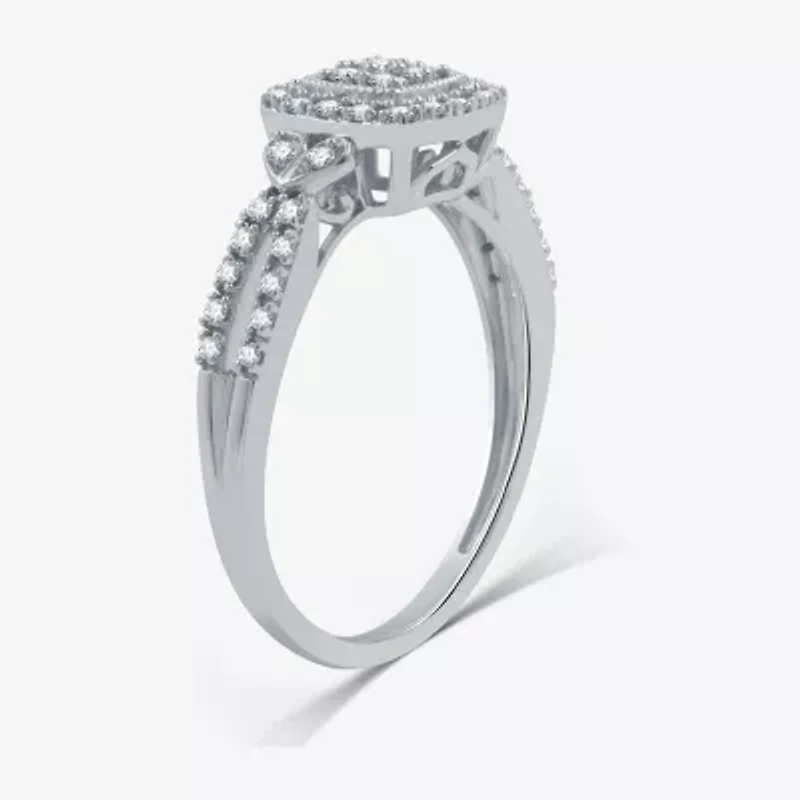 Promise My Love Womens 1/4 CT. T.W. Natural White Diamond Sterling Silver Cushion Side Stone Halo Ring